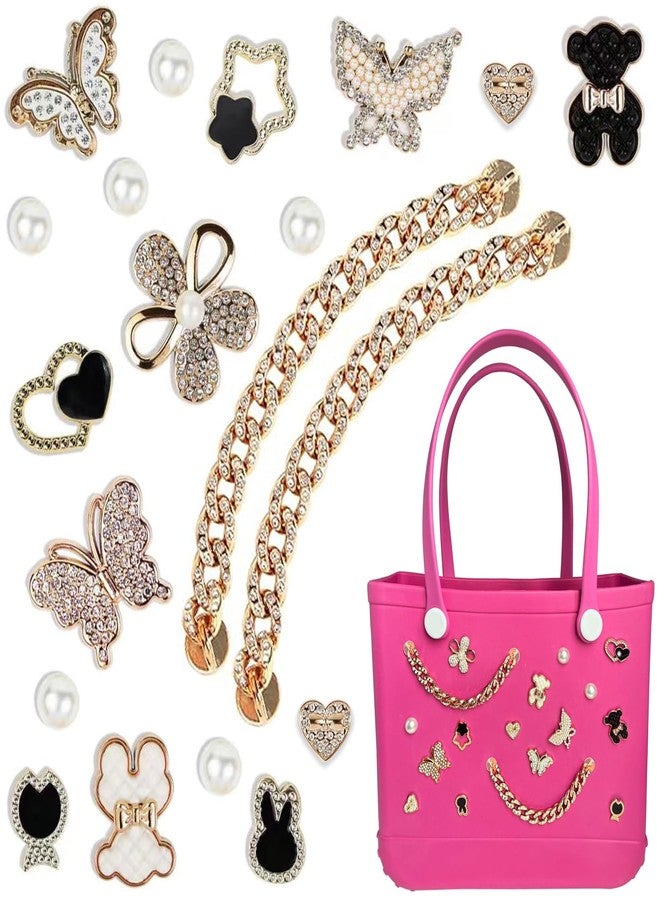 Everfunny Charms for Bogg Bag,Pearls,Butterfly Flowers and Chain for Bogg Bag Accessories Charms(20 pcs) - Image 1