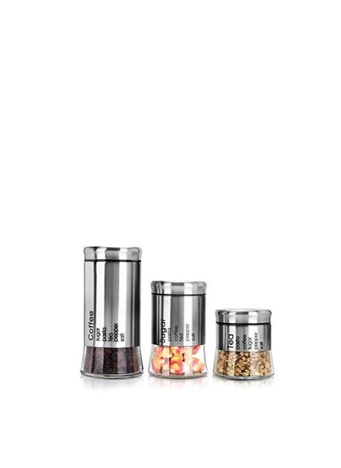 Stainless Steel Storage Jar Airtight Glass Storage Tank Grain Tea Tank Moisture-Proof Light Fruit Powder Dried Fruit Storage Box Coffee Tank 3 Piece Set (Silver)