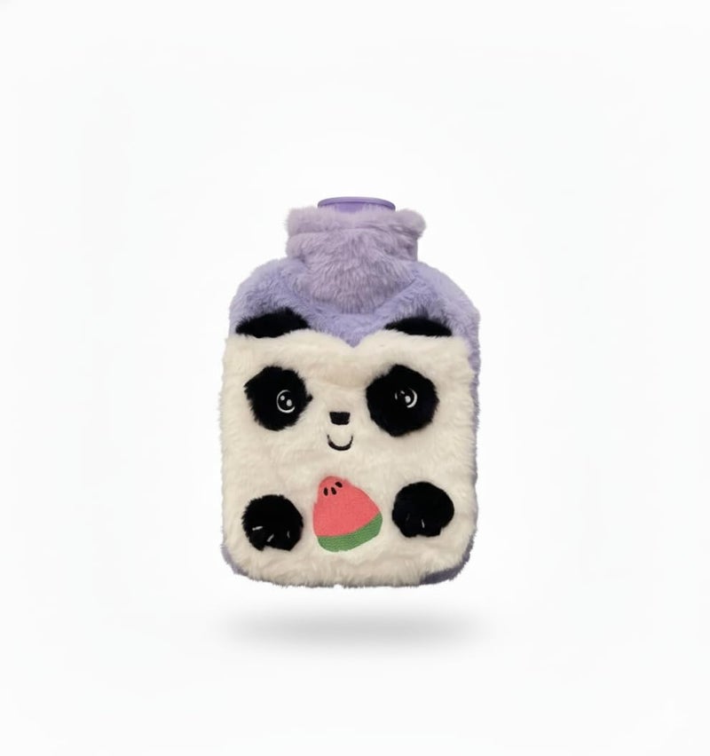 SID MAGIC 1000ml Cozy Panda Fleece Hot Water Bottle | Kawaii Fruit Design Warm Bag for Winter, Back/Neck Pain Relief, and Soothing Heat Therapy | Leakproof & Safe (Purple) - Image 1