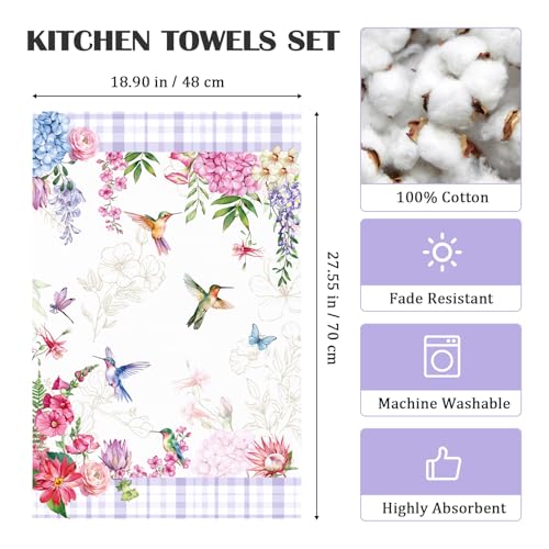 Arquiel Spring Summer Bird Floral Tea Towels, Cotton Kitchen Towel 18.9 × 27.5 inch, Quick Drying Dish Cloth for Party Anniversary Holiday Decoration, Housewarming Gifts for Mom - Image 4
