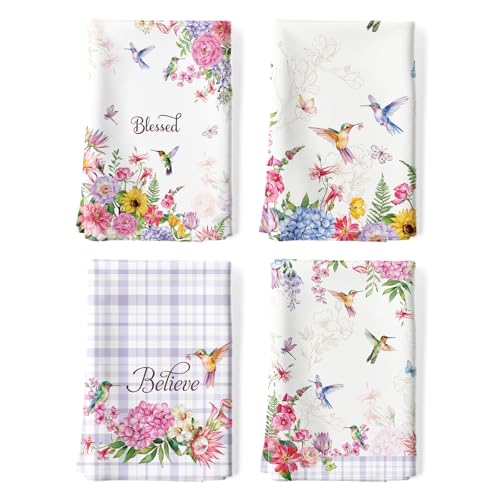 Arquiel Spring Summer Bird Floral Tea Towels, Cotton Kitchen Towel 18.9 × 27.5 inch, Quick Drying Dish Cloth for Party Anniversary Holiday Decoration, Housewarming Gifts for Mom - Image 1