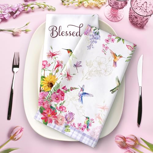 Arquiel Spring Summer Bird Floral Tea Towels, Cotton Kitchen Towel 18.9 × 27.5 inch, Quick Drying Dish Cloth for Party Anniversary Holiday Decoration, Housewarming Gifts for Mom - Image 2