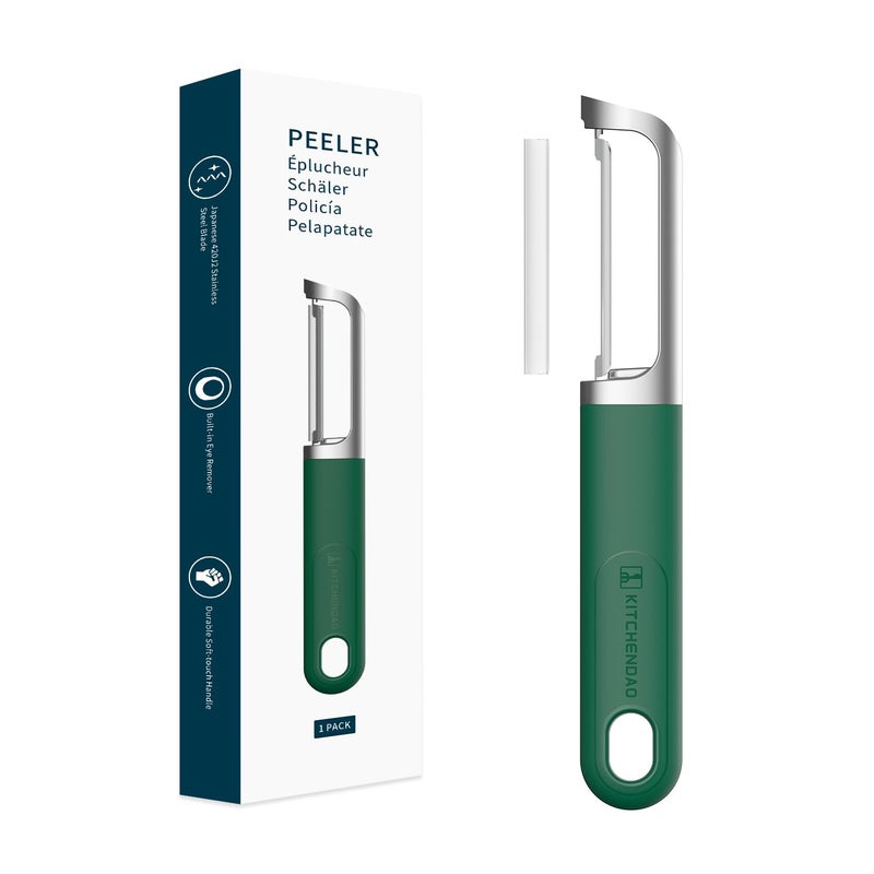 KITCHENDAO Swivel Vegetable Potato Peeler for Kitchen, Japanese Stainless Steel Sharp Blade, Heavy Duty Die-cast Construction, Built-in Eye Remover, Soft-touch Handle, Dishwasher Safe, Green - Image 1
