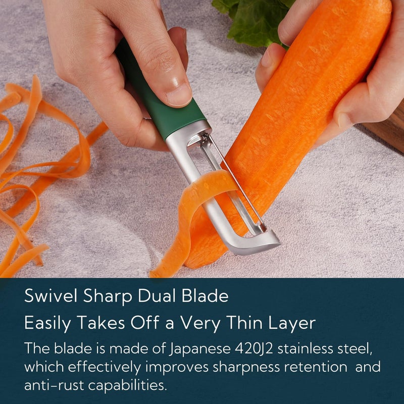 KITCHENDAO Swivel Vegetable Potato Peeler for Kitchen, Japanese Stainless Steel Sharp Blade, Heavy Duty Die-cast Construction, Built-in Eye Remover, Soft-touch Handle, Dishwasher Safe, Green - Image 4