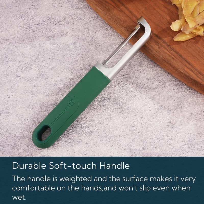 KITCHENDAO Swivel Vegetable Potato Peeler for Kitchen, Japanese Stainless Steel Sharp Blade, Heavy Duty Die-cast Construction, Built-in Eye Remover, Soft-touch Handle, Dishwasher Safe, Green - Image 5