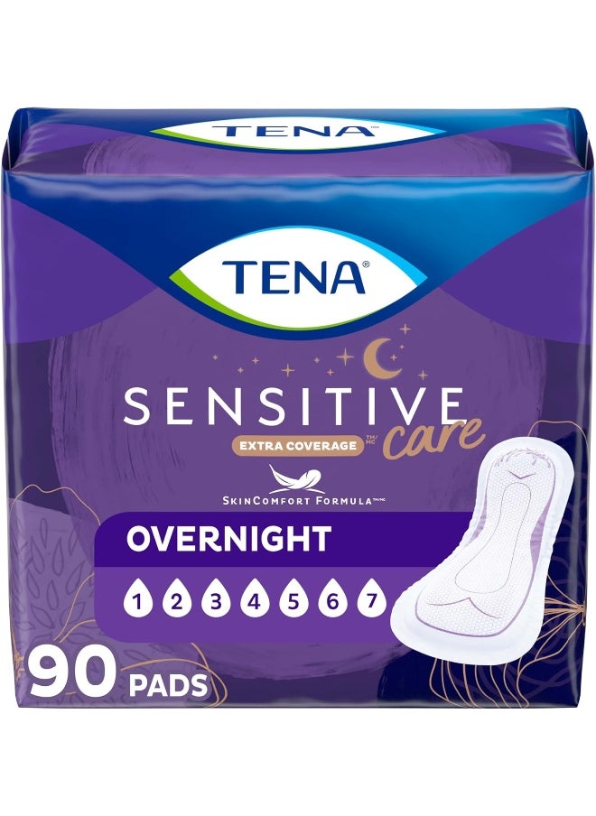 Tena TENA Incontinence Pads, Bladder Control & Postpartum for Women, Overnight Absorbency, Extra Coverage, Sensitive Care - 90 Count  - Image 1