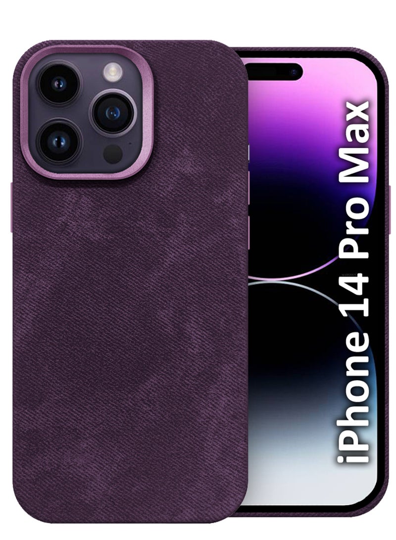 CATANES iPhone 14 Pro Max Alcantara Case Cover Premium Quality Luxurious Soft Touch Protection with Metal Camera Frame - Dark Purple  - Image 1