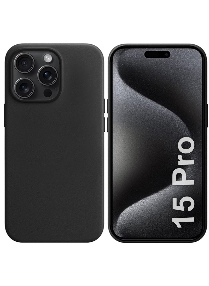 CATANES iPhone 15 Pro Leather Case Compatible with Magsafe Anti-Scratch Leather Case Shockproof Drop Proof Protective Slim Case Black  - Image 1