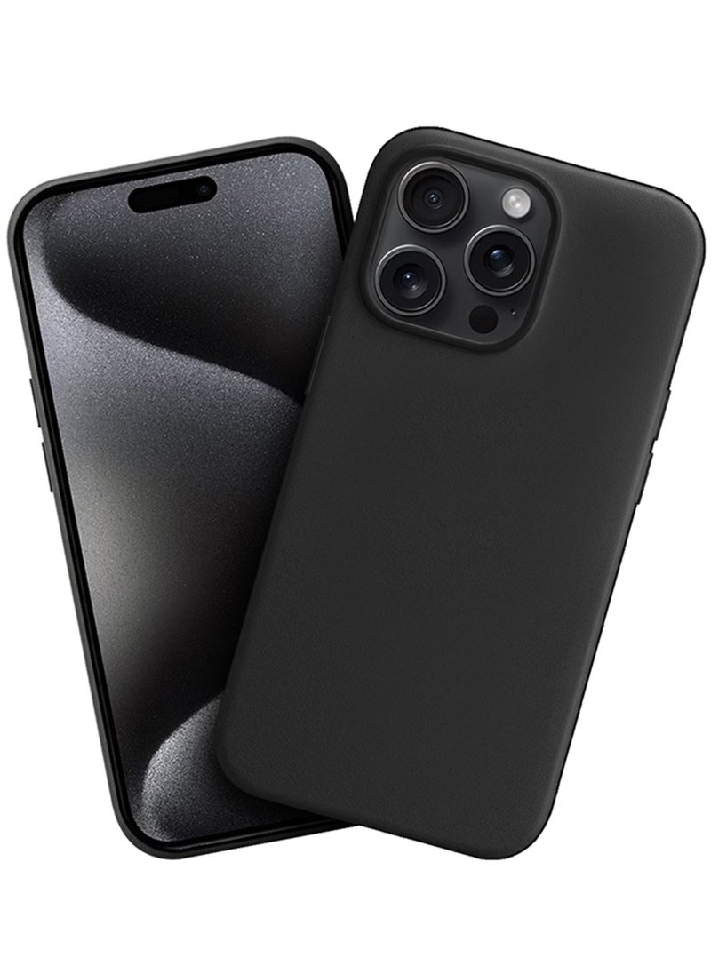 CATANES iPhone 15 Pro Leather Case Compatible with Magsafe Anti-Scratch Leather Case Shockproof Drop Proof Protective Slim Case Black  - Image 2