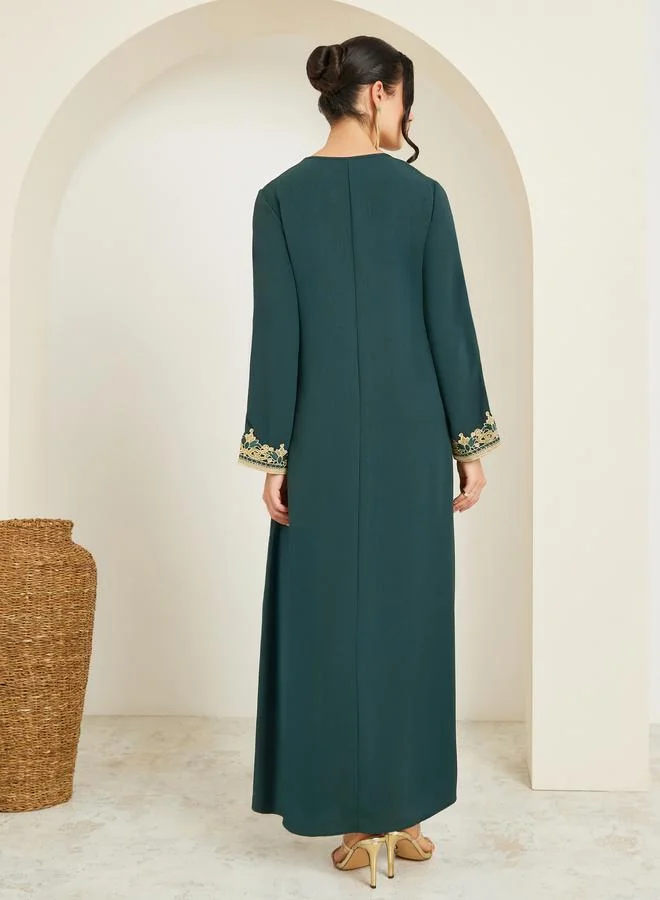 Amirah  Women Emerald Green Jalabiya with Gold Embroidery for Women | Best Price UAE