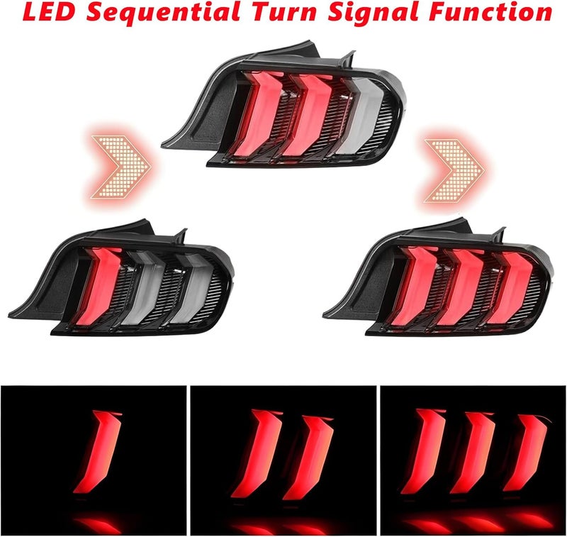 corkiauto LED Tail Lights Assembly Compatible with 2015-2023 Ford Mustang Euro Taillights, Rear Brake Lamp w/Sequential Signal Light,Clear Lens - Image 4