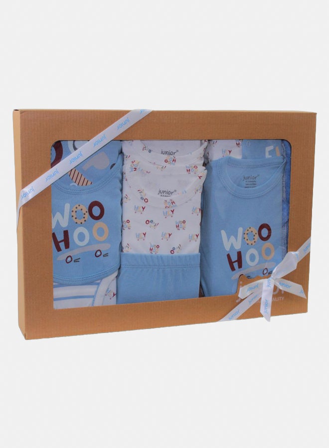 جونيور بوكس هدايا قطن بيبي للاولاد الصغار الصغار – أزرق سماوي "ووهو" (١٠ قطع) - Image 1