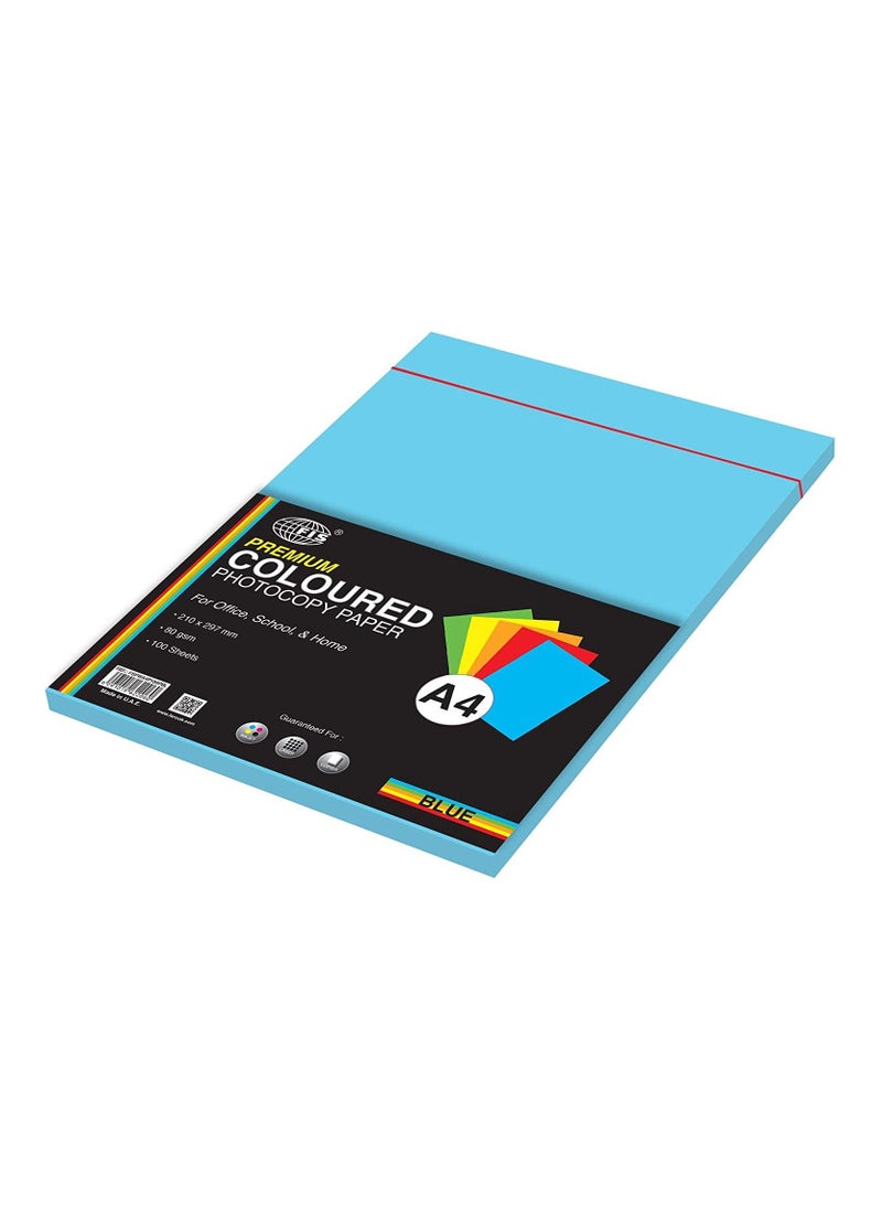 FIS FIS Premium Color Photocopy Paper, 100 Sheets, 80 gsm, Premium Blue Color, A4 Size - FSPWA4P100PBL 