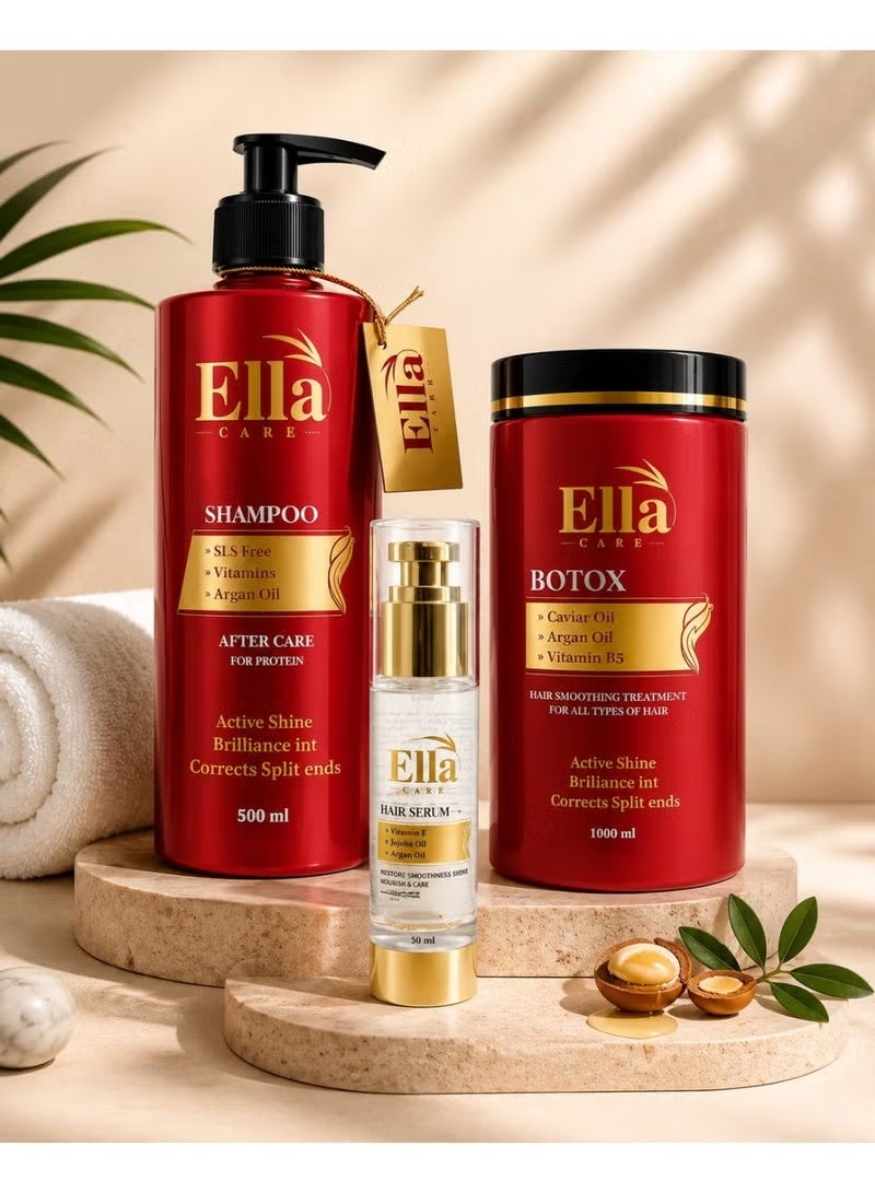Ella Care Professional Collection for Hair Repair, Smoothing & Hair Fall Control with Ella Care Natural Shampoo 500ml, Ella Care Hair Botox Treatment 1000ml & Ella Care Nourishing Hair Serum 50ml - Image 2