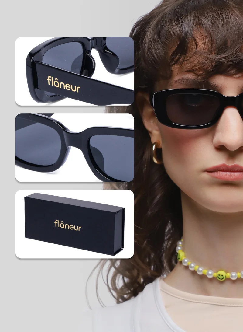 flâneur Stylish Polarized Square Framed Sunglasses For Women and Men Black