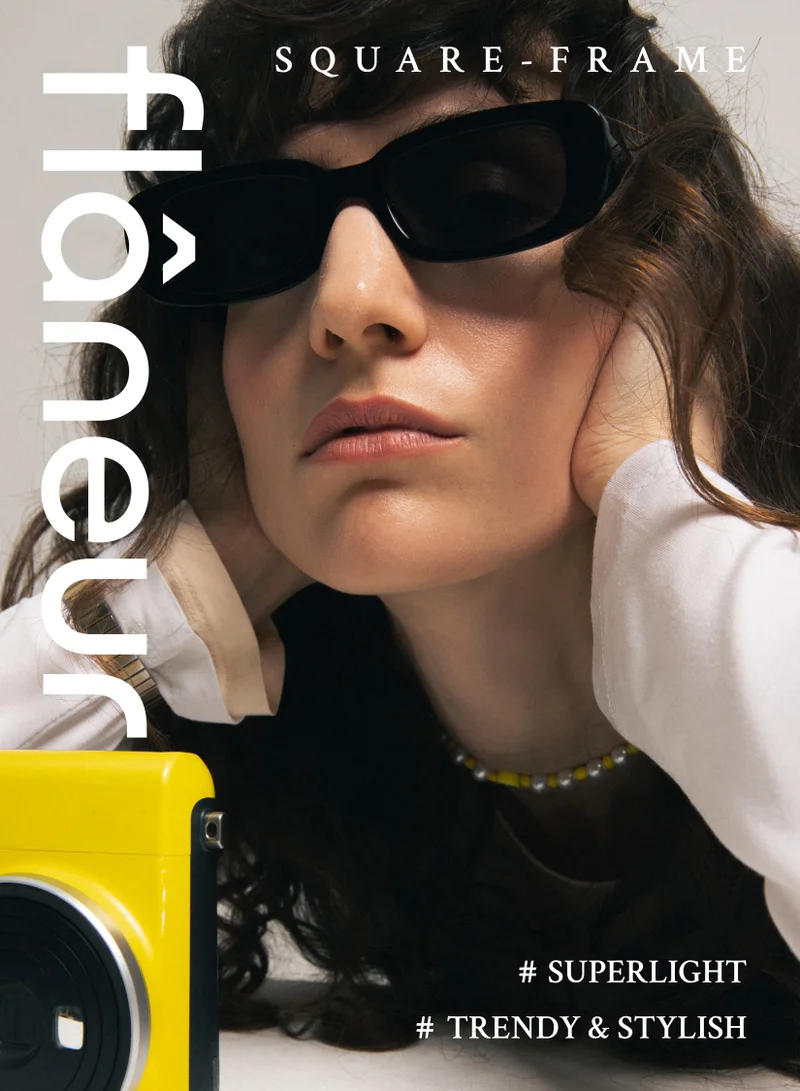 flâneur Stylish Polarized Square Framed Sunglasses For Women and Men Black
