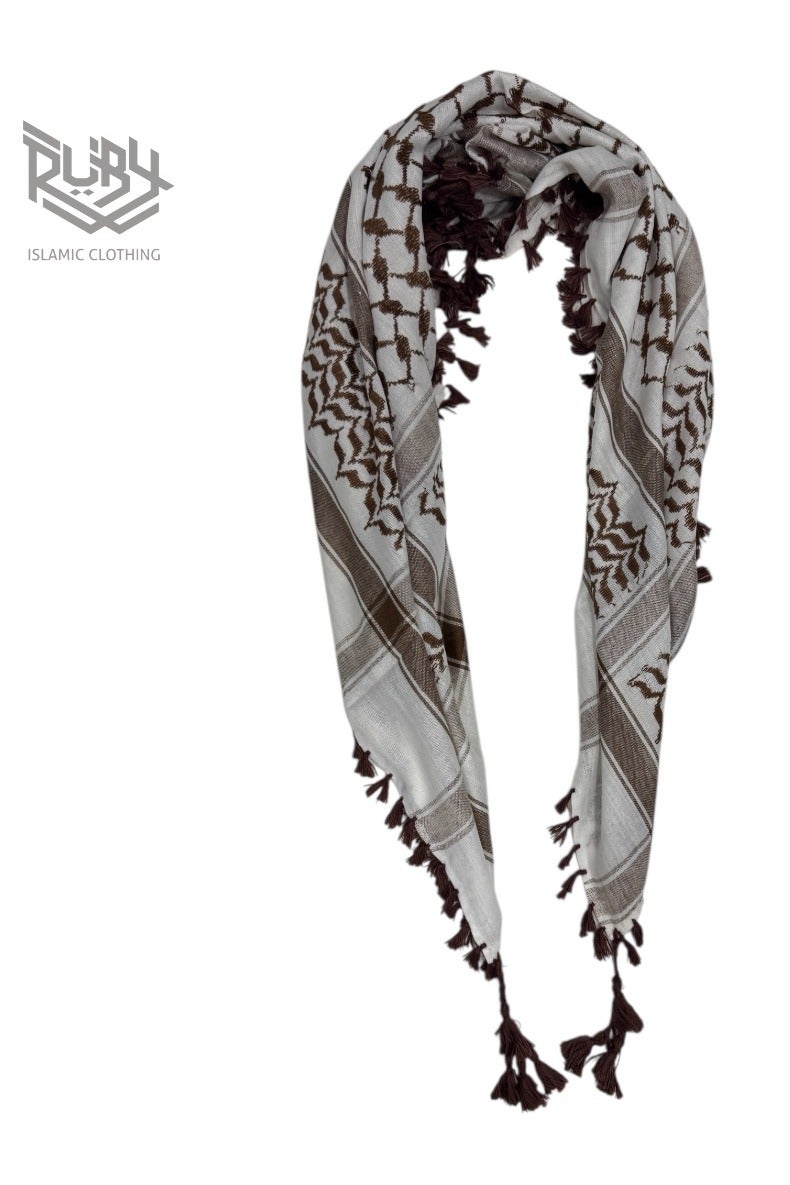 روبي للملابس الإسلامية شماخ كوفية كلاسيكية للأطفال من الشباب بني وأبيض - Image 2