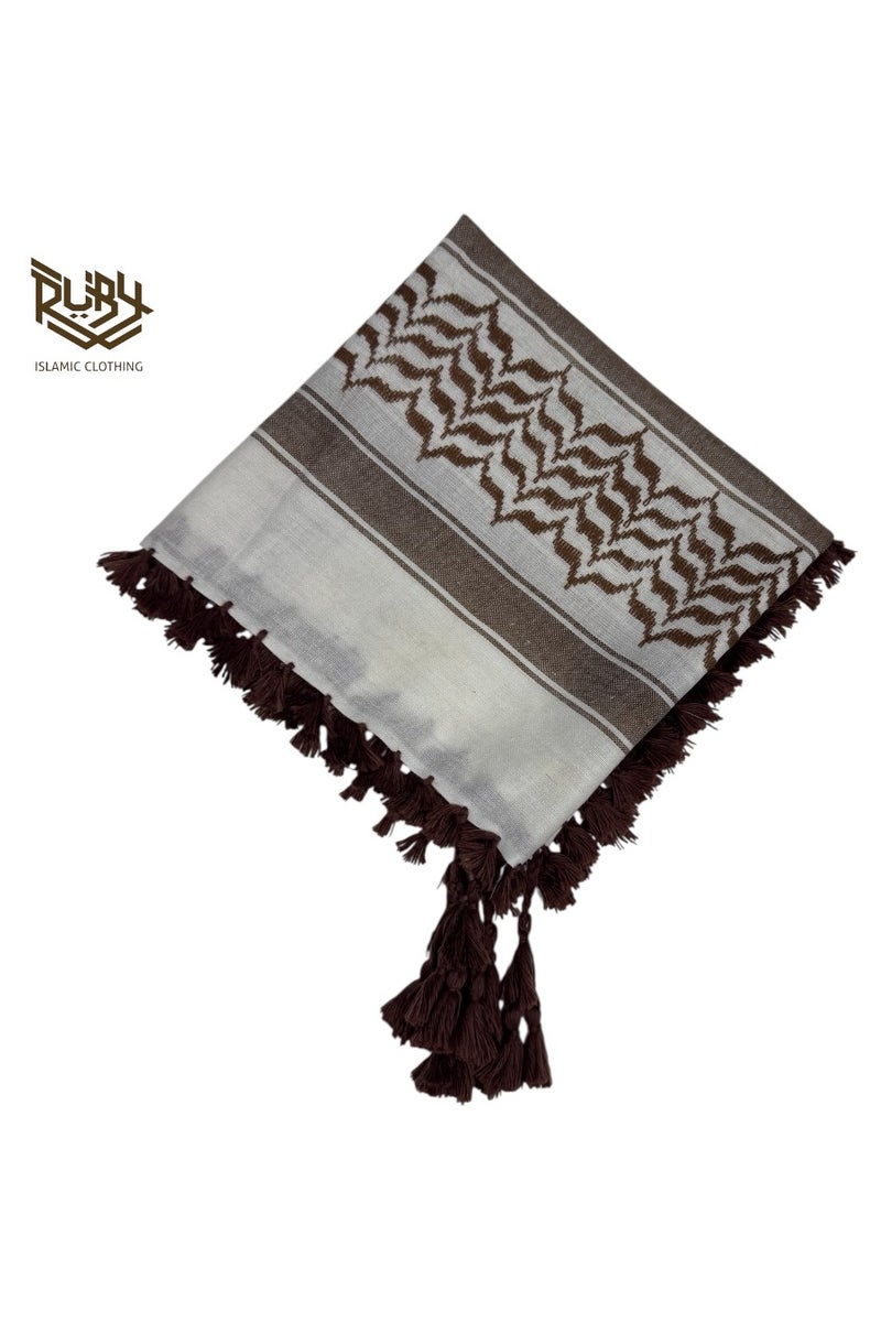روبي للملابس الإسلامية شماخ كوفية كلاسيكية للأطفال من الشباب بني وأبيض - Image 3