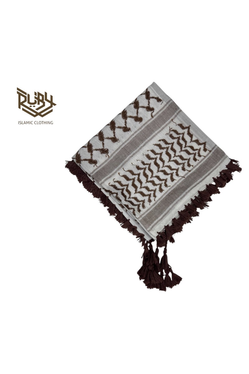 روبي للملابس الإسلامية شماخ كوفية كلاسيكية للأطفال من الشباب بني وأبيض - Image 4