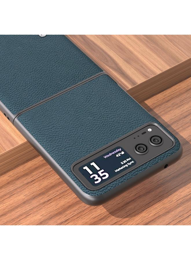 اس-توب جراب لهاتف Motorola Razr 40 من ABEEL مصنوع من الجلد الطبيعي + PC بنسيج الليتشي - Image 3