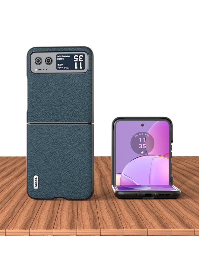 اس-توب جراب لهاتف Motorola Razr 40 من ABEEL مصنوع من الجلد الطبيعي + PC بنسيج الليتشي - Image 1