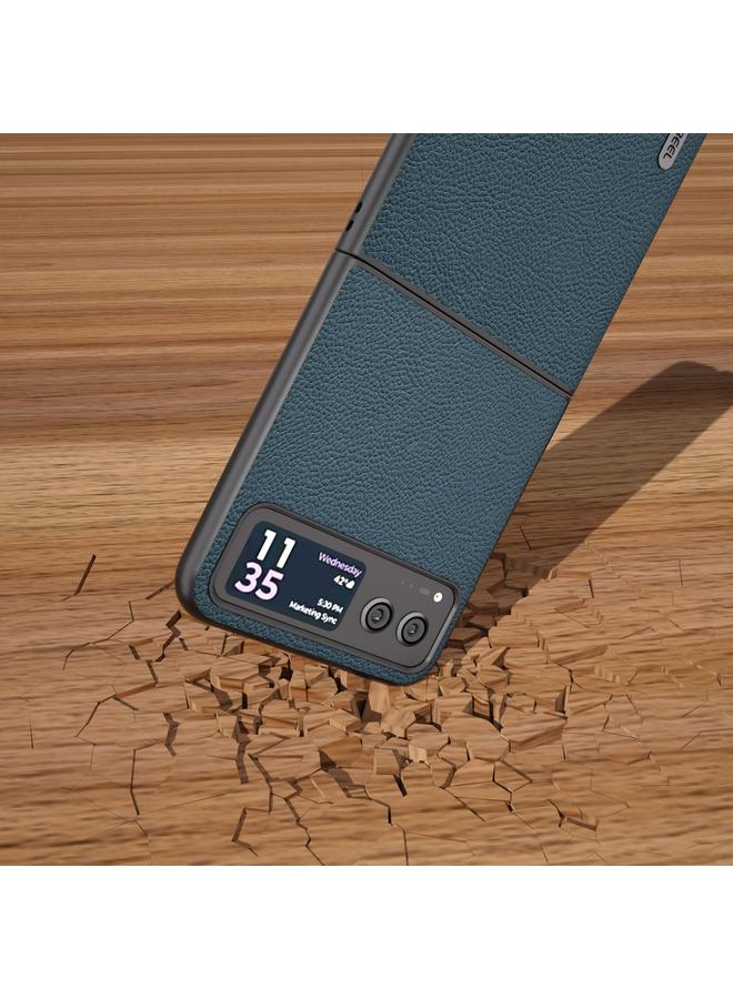 اس-توب جراب لهاتف Motorola Razr 40 من ABEEL مصنوع من الجلد الطبيعي + PC بنسيج الليتشي - Image 4