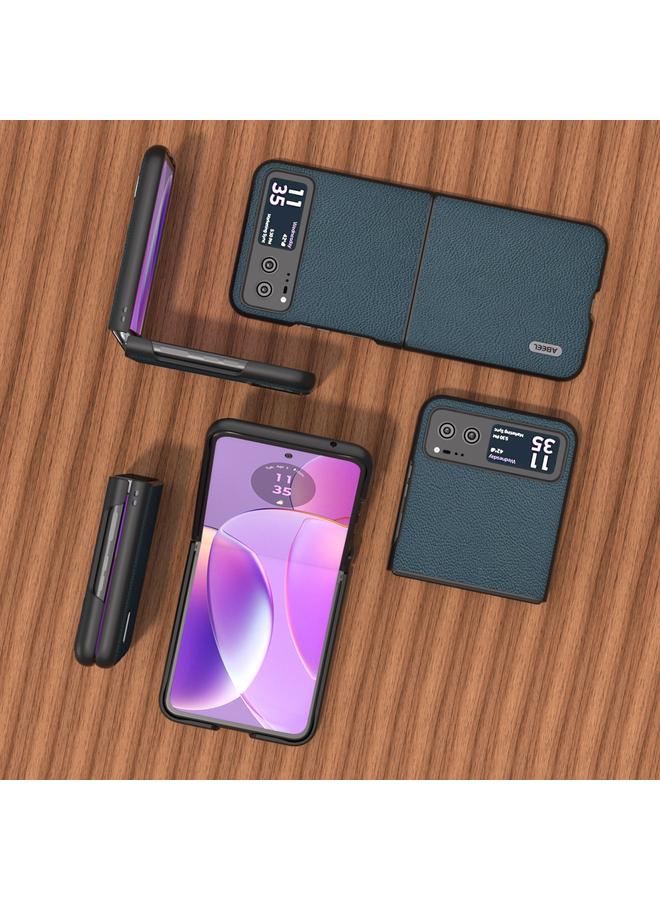 اس-توب جراب لهاتف Motorola Razr 40 من ABEEL مصنوع من الجلد الطبيعي + PC بنسيج الليتشي - Image 5