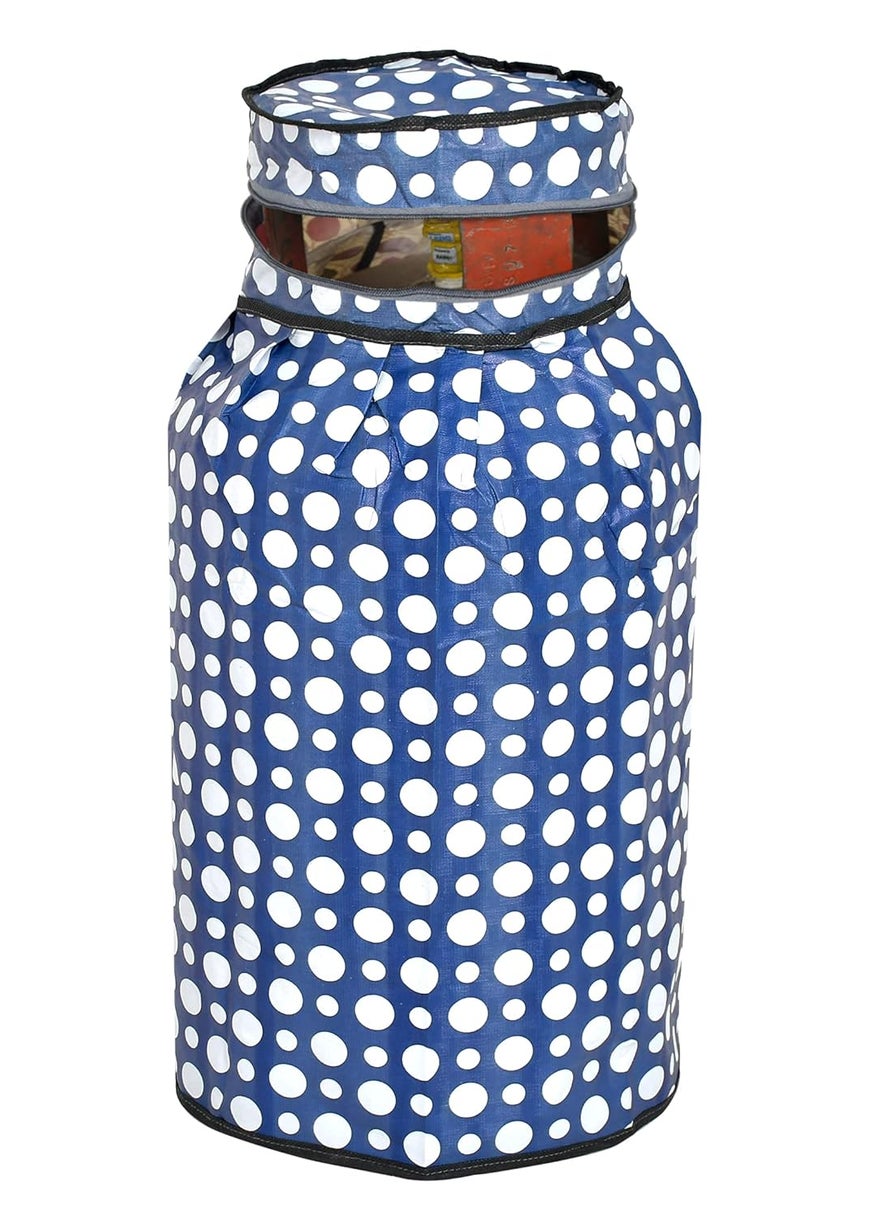 Kuber Industries Kuber Industries Dot Printed StainDustWater Proof PVC Lpg Gas Cylinder Cover Blue WhiteHS43KUBMART25622  - Image 1