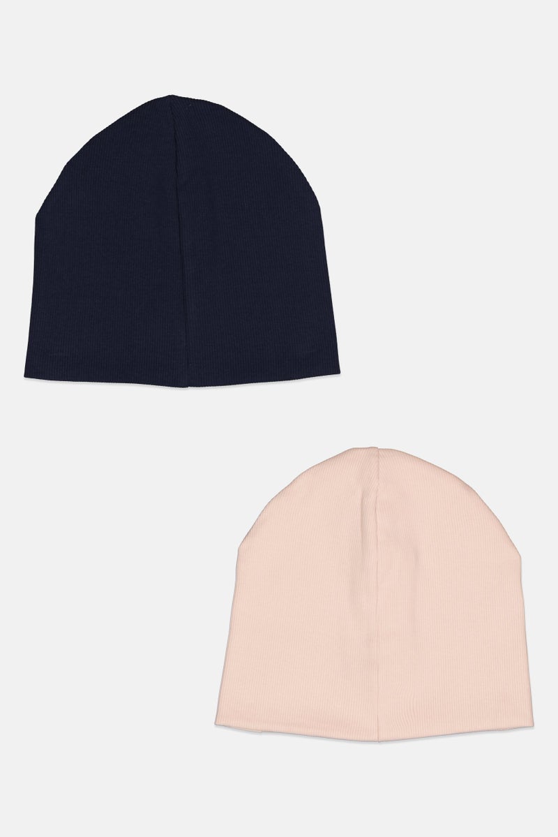 H&M Kids Boy 2 Pcs Ribbed Beanie, Pink/Navy  - Image 2