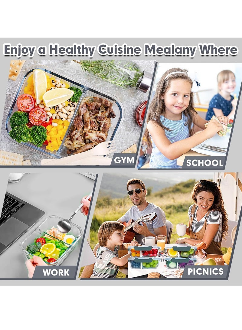 5 Pack Glass Meal Prep Containers 2 Compartment Set, 1000ml Airtight Glass Lunch Containers, Glass Food Storage Containers with Lids, for Microwave, Oven, Freezer & Dishwasher Friendly,Grey - Image 5