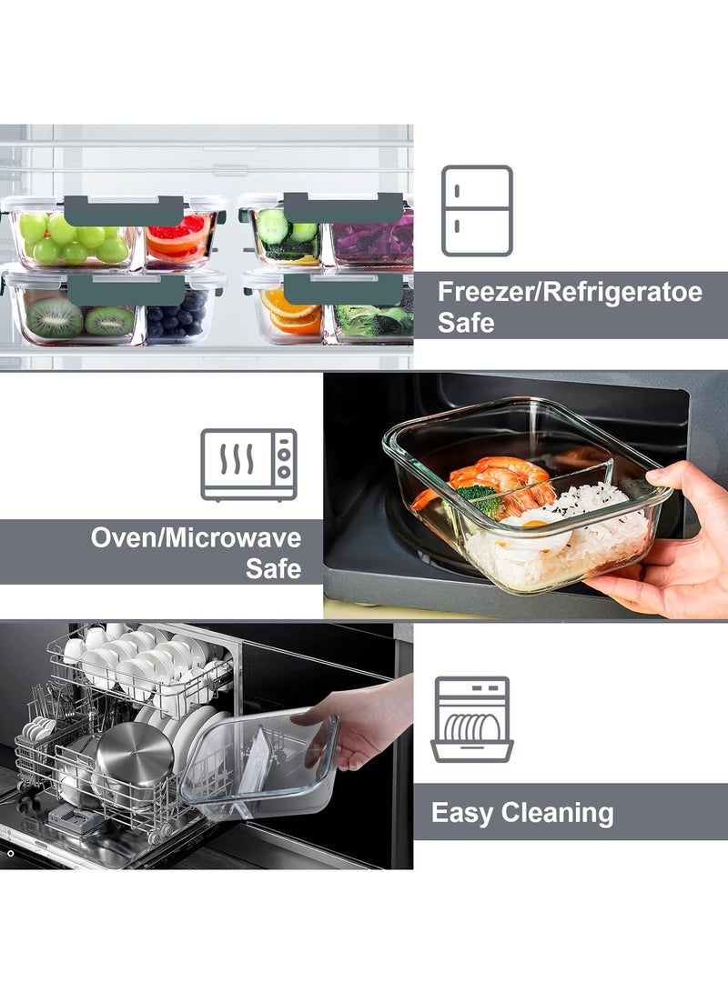 5 Pack Glass Meal Prep Containers 2 Compartment Set, 1000ml Airtight Glass Lunch Containers, Glass Food Storage Containers with Lids, for Microwave, Oven, Freezer & Dishwasher Friendly,Grey - Image 4