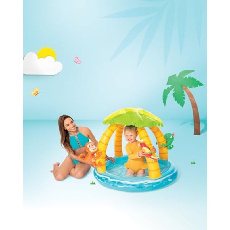 Tropical Island Inflatable Baby Pool for outdoor summer play, PVC material, blue and green color, quick-setup and leak-proof design - Image 5