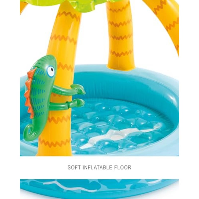 Tropical Island Inflatable Baby Pool for outdoor summer play, PVC material, blue and green color, quick-setup and leak-proof design - Image 4