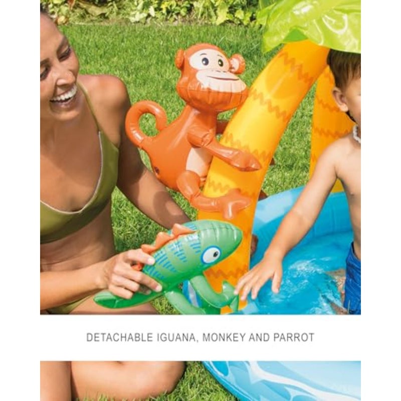 Tropical Island Inflatable Baby Pool for outdoor summer play, PVC material, blue and green color, quick-setup and leak-proof design - Image 3