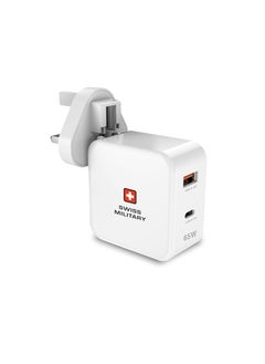 SWISS MILITARY 65W USB C PD Fast Charger, Dual Port Type-C QC3.0 Wall with Multi Adapter UK/US/AU/EU Plug, compatible with iPhone 14, 14 Pro,Pro Max 13/12/12 Mini/12 Pro/12 Pro Max, Galaxy- White  - Image 2