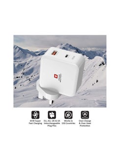 SWISS MILITARY 65W USB C PD Fast Charger, Dual Port Type-C QC3.0 Wall with Multi Adapter UK/US/AU/EU Plug, compatible with iPhone 14, 14 Pro,Pro Max 13/12/12 Mini/12 Pro/12 Pro Max, Galaxy- White  - Image 3