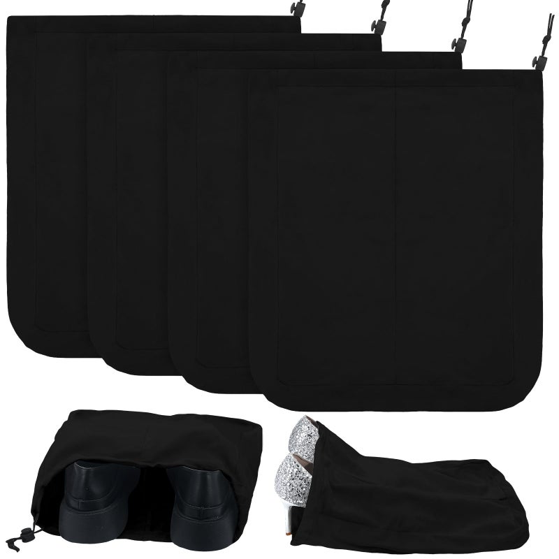 Bulyoou 4 Pcs Travel Shoe Bags Spandex Shoes Pouch with Interior Divider and Drawstring for Women Men Luggage Packing Black - Image 2