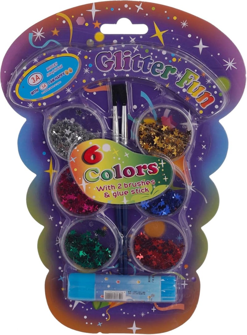 3A 6 Colors Glitter Beads Set With 2 Brushes And Glue Tube For Kids - Multi Color 621-3 - 3A-3131-Multi Color3