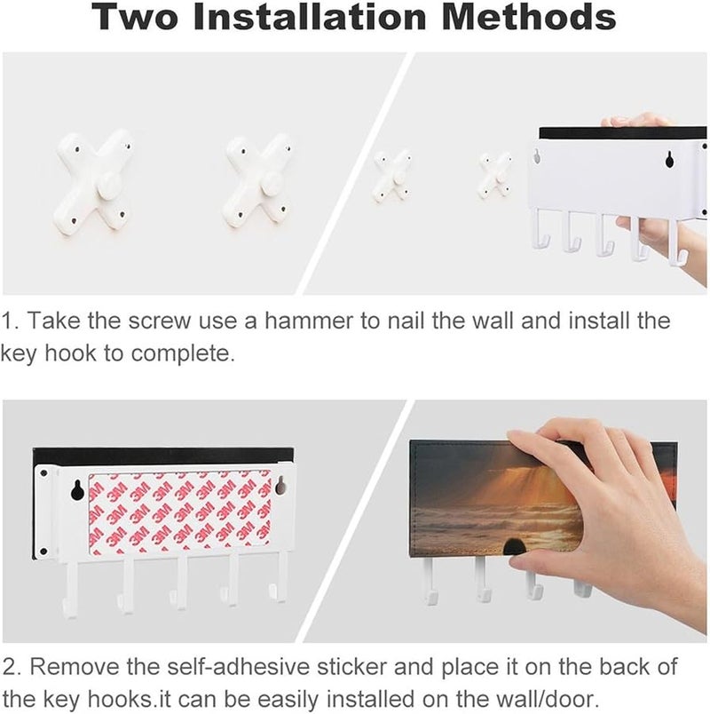 حامل مفاتيح جدار بحر غروب الشمس مع 5 خطافات منظم مفاتيح من جلد البولي يوريثان تخزين مدخل هدية تزيين منزل - Image 4