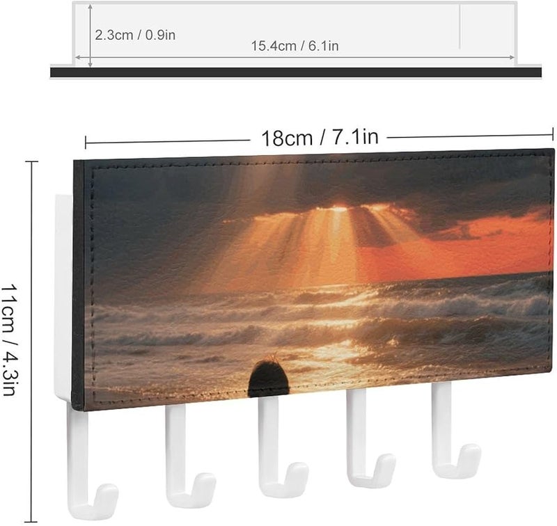 حامل مفاتيح جدار بحر غروب الشمس مع 5 خطافات منظم مفاتيح من جلد البولي يوريثان تخزين مدخل هدية تزيين منزل - Image 3