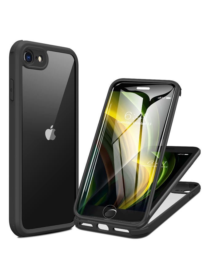 Miracase for iPhone SE Phone Case 3rd/2nd Generation 2022 2020 Full-Body with Built-in Glass Screen Protector, Heavy Duty 360° Protective Shockproof Bumper Cover for iPhone 8/SE 4.7 Inch, Black - Image 1