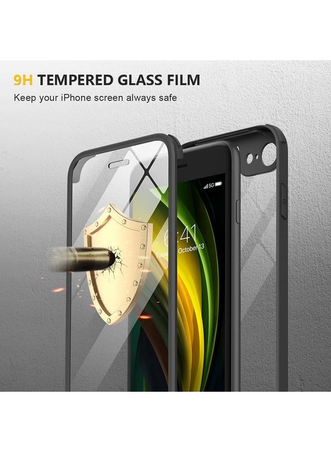 Miracase for iPhone SE Phone Case 3rd/2nd Generation 2022 2020 Full-Body with Built-in Glass Screen Protector, Heavy Duty 360° Protective Shockproof Bumper Cover for iPhone 8/SE 4.7 Inch, Black - Image 3
