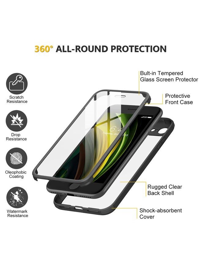 Miracase for iPhone SE Phone Case 3rd/2nd Generation 2022 2020 Full-Body with Built-in Glass Screen Protector, Heavy Duty 360° Protective Shockproof Bumper Cover for iPhone 8/SE 4.7 Inch, Black - Image 2