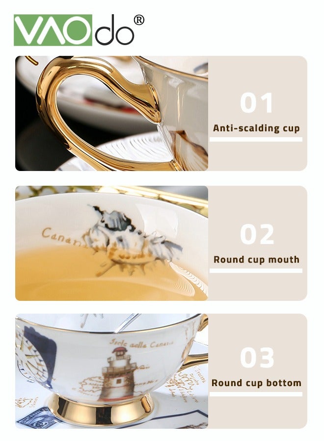 فاو دو 2 قطع القهوة والصحن مجموعة مع ملعقة رقيقة من خلال العظام الصين مرسومة باليد الذهب الأسود الشاي فنجان بعد الظهر والصحن ملعقة مجموعة - Image 4