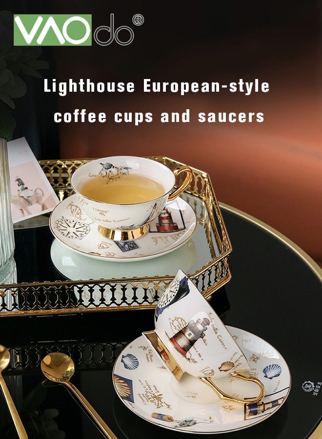 فاو دو 2 قطع القهوة والصحن مجموعة مع ملعقة رقيقة من خلال العظام الصين مرسومة باليد الذهب الأسود الشاي فنجان بعد الظهر والصحن ملعقة مجموعة - Image 2