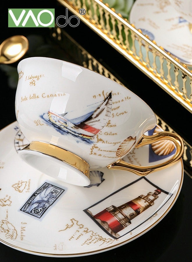 فاو دو 2 قطع القهوة والصحن مجموعة مع ملعقة رقيقة من خلال العظام الصين مرسومة باليد الذهب الأسود الشاي فنجان بعد الظهر والصحن ملعقة مجموعة - Image 3