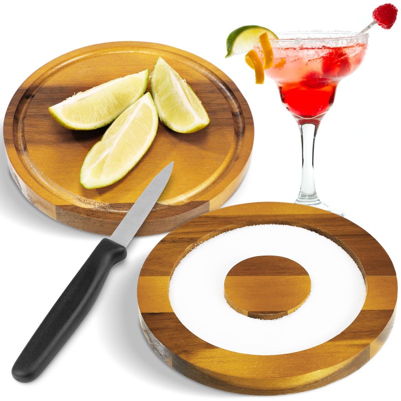 Geiserailie Geiserailie Margarita Salt Rimmer Set with Lid Wooden Glass Salt and Sugar Rimmer Tray for Cocktails Drinks Bar Margarita Gift Set for Wide Glasses up to 5 Inches 