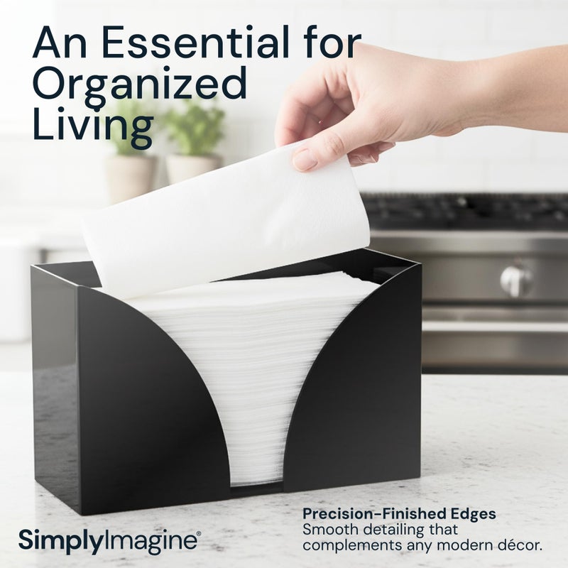 SimplyImagine حامل مناديل ورقية أسود SimplyImagine - موزع سطح الطاولة من الأكريليك مع صينية مناشف مستطيلة وغطاء صندوق مناديل - ملحقات الحمام، منظم ومخزن مناديل C-Fold وZ-Fold وMultifold - Image 4