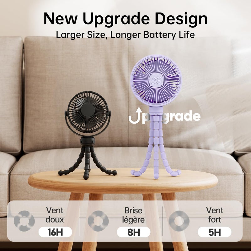 GUSGU Stroller Fan Clip on for Baby, Flexible Tripod & Rechargeable Battery, Small Personal Fan, Mini Portable Fan for Travel, Handheld, Car (Purple) - Image 4