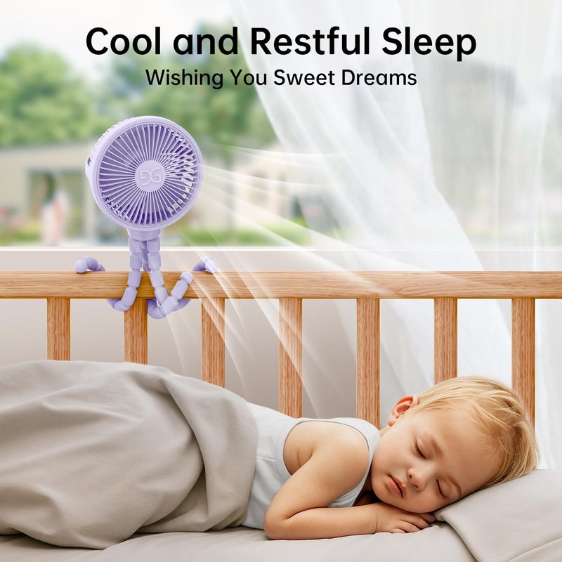 GUSGU Stroller Fan Clip on for Baby, Flexible Tripod & Rechargeable Battery, Small Personal Fan, Mini Portable Fan for Travel, Handheld, Car (Purple) - Image 3